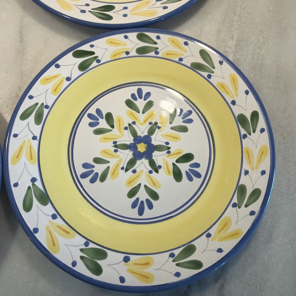 SET OF FOUR SOLIMAR PIER 1 POTTERY DINNER PLATES BLUE AND YELLOW Gw994 - Picture 5 of 14